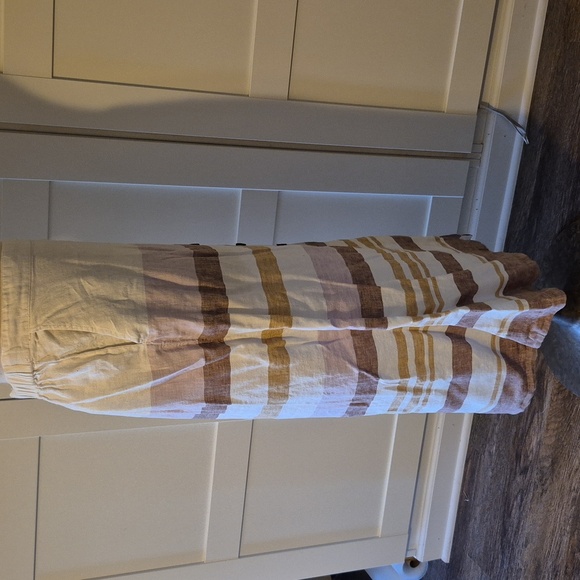 Rachel Zoe Neutral Striped Asymmetrical Button Linen Midi Skirt Sz M - Picture 6 of 7